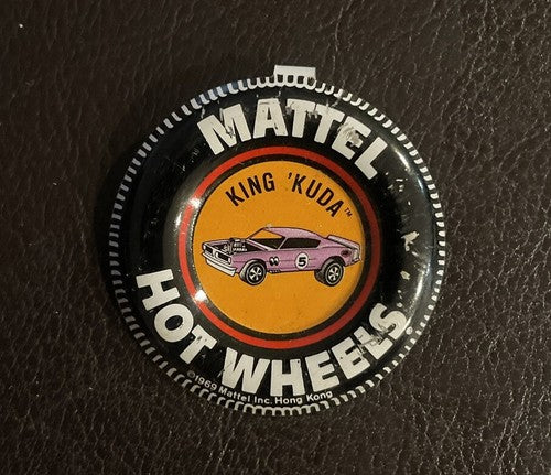 Vintage 1969 Mattel Hot Wheels Redline King Kuda Metal Tab Pin Button!