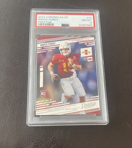 2022 Brock Purdy  Panini Chronicles Draft Prestige Rookie Card RC #25 PSA 8🔥🔥