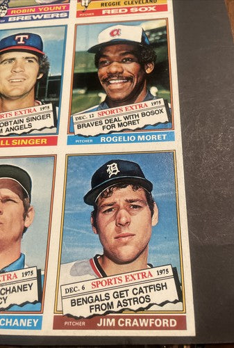 1976 Topps Uncut Baseball 6 Card sheet with #316 Robin Yount (2nd Year Card).