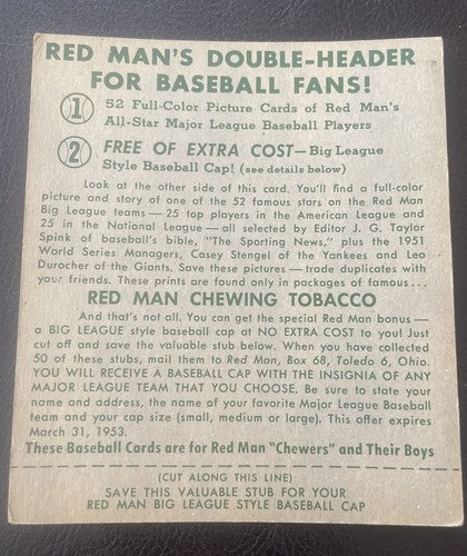 1952 Red Man Tobacco Granny Hamner w/tab Set Break 7 NL Vg/Ex