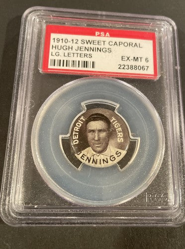 1910-12 Sweet Caporal Baseball Pin Hugh Jennings Detroit Tigers PSA 6 EX/MT