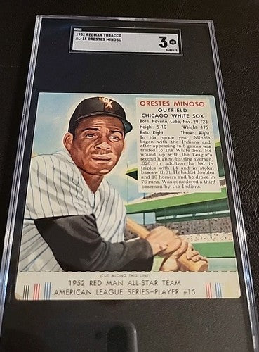 1952 RED MAN WITH TAB Minnie Minoso Chicago White Sox AL-#15 Rookie Card  SGC 3