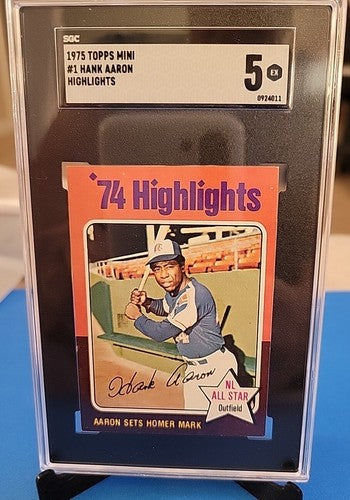 1975 Topps Mini #1 Hank Aaron Atlanta Braves HOF Highlights SGC 5 Ex