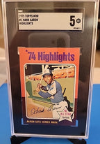 1975 Topps Mini #1 Hank Aaron Atlanta Braves HOF Highlights SGC 5 Ex