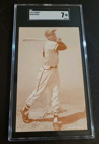 1963 Exhibit HANK AARON Milwaukee Braves STAT BACK SGC 7 NR/Mt Condition