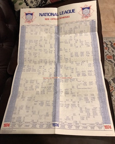 Baseball National  league 1974  MLB OFFICIAL SCHEDULE Large Size Poster Display