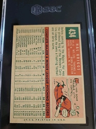 1959 Topps Hal Griggs #434 SGC  7 Nr/Mt.  Looks Nicer!