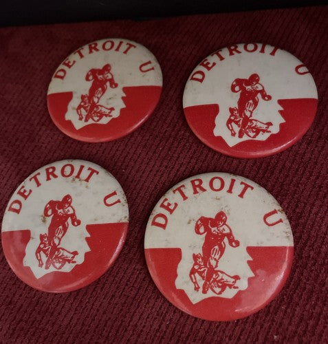 Detroit University 1950s Football size 1.75” button No Pin Lot of 4