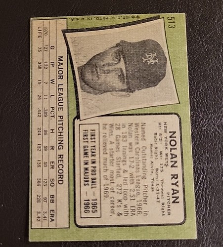 1971 Topps Baseball # 513 Nolan Ryan EX  o/c  no creases