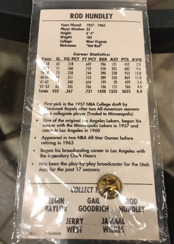 LOS ANGELES LAKERS ROD HUNDLEY LAKERS LEGENDS CHEVRON COLLECTORS PIN