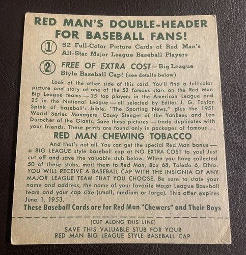 1952 Red Man Tobacco Cliff Chambers St. Louis Cardinals w/tab Set Break 4NL VG