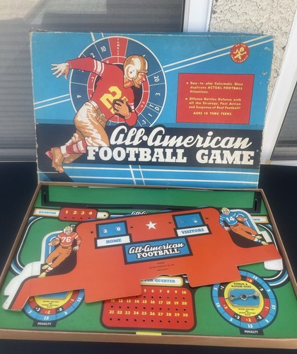 Vintage 1958 All American Football Board game not complete Great graphics Cadaco
