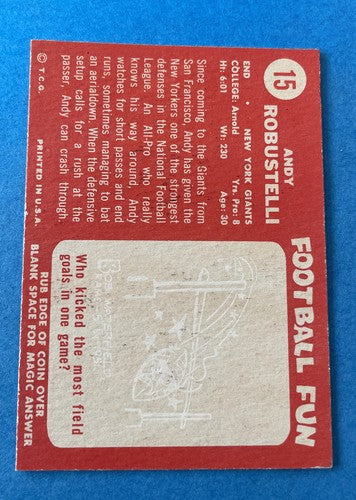 1958 TOPPS FOOTBALL #15 ANDY ROBUSTELLI  NY GIANTS Near Mint HOF
