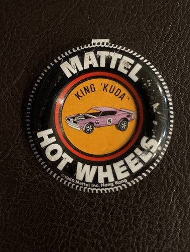 Vintage 1969 Mattel Hot Wheels Redline King Kuda Metal Tab Pin Button!