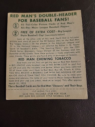 Vintage 1952 RED MAN Tobacco Baseball Card w/ Tab GEORGE KELL AL #13 Detroit VG