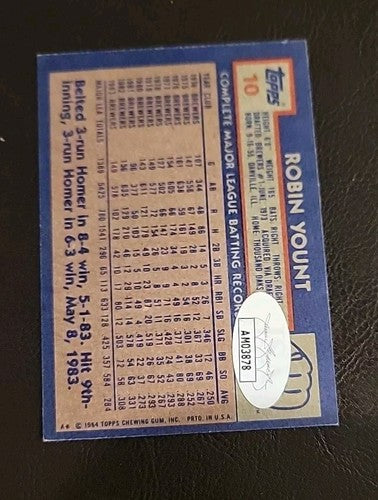 ROBIN YOUNT Signed 1984 Topps Baseball Card-HALL OF FAME-MILWAUKEE COA JSA