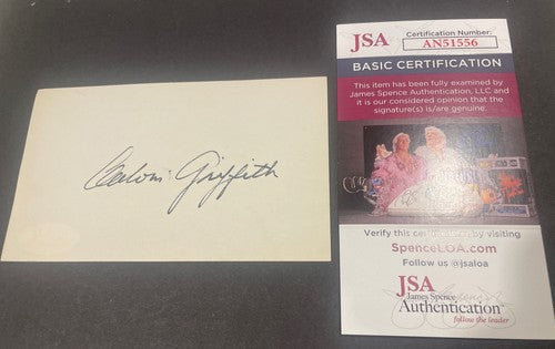 CALVIN GRIFFITH SIGNED 3x5 INDEX CARD - JSA  COA  AN51556