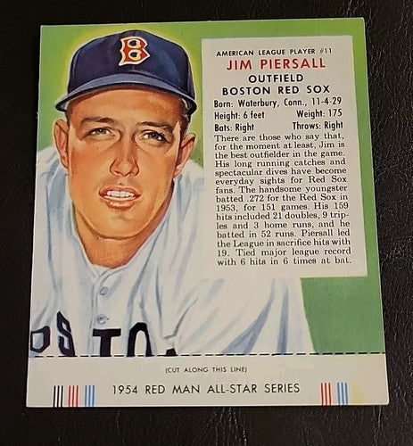 1954 Red Man Tobacco All-Star Series #11 Jimmy Piersall W/ tab Boston Red Sox Ex