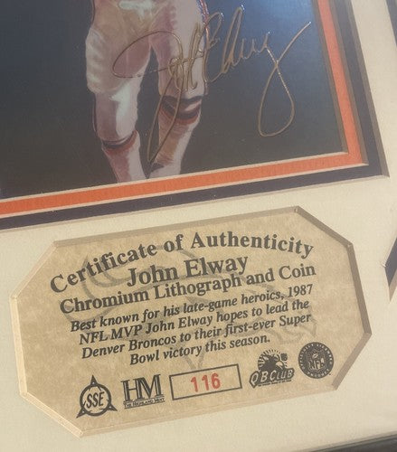 John Elway Chromium Lithograph and Coin memorabilia 1987 MINT Sealed