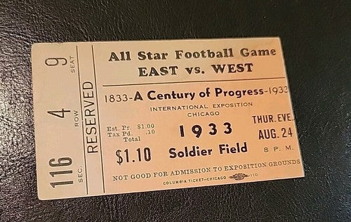1933 EAST WEST COLLEGE FOOTBALL AS GAME PROGRAM CHICAGO WORLD FAIR W/ticket Stub