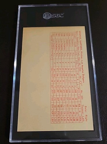 1963 Stat Back Exhibits Sandy Koufax HOF Los Angeles Dodgers SGC 7