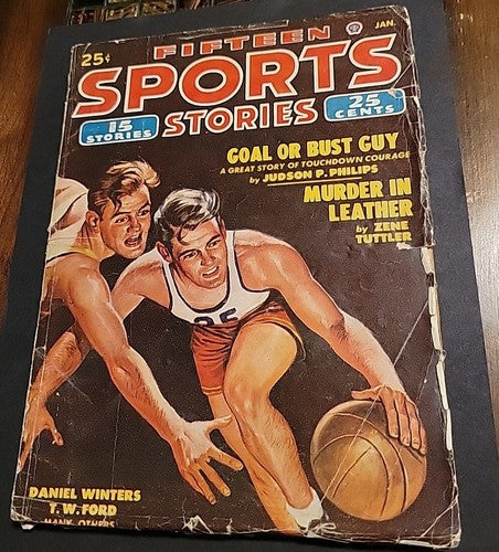 Fifteen Sports Stories Magazine - Jan 1949 Pulp Basketball Cover, Horse Racing