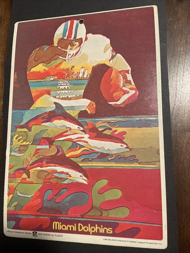 1968 FLEER BIG SIGNS Miami Dolphins 11x14 CARDBOARD SIGN VG/EX CONDITION RARE