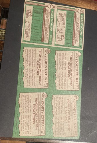 1976 Topps Uncut Baseball 6 Card sheet with #316 Robin Yount (2nd Year Card).