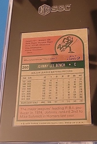 1975 Topps Mini #260 Johnny Bench SGC 5 Ex