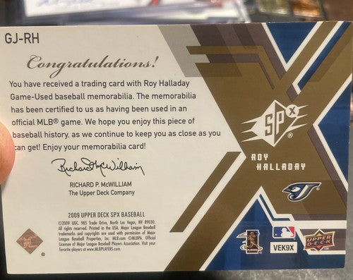 2009 Upper Deck SPx Game Jersey Roy Halladay #GJ-RH Toronto Blue Jays