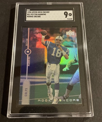PEYTON MANNING~RARE 1998 UPPER DECK ROOKIE ENCORE SGC 9 MINT HOT NFL RC CARD#RE2