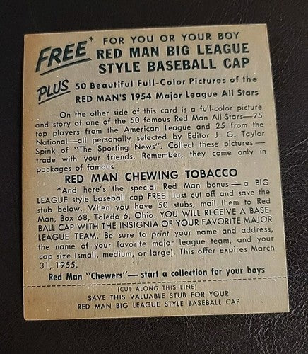 1954 Red Man AL w Tab #1 Bobby Avila Cleveland Indians Vg/Ex