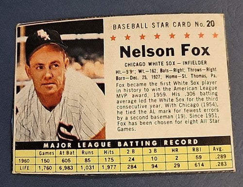 1961 Post Cereal #20 Nelson Fox Chicago White Sox HOF Vg/Ex