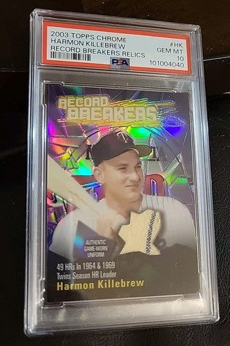 2003 Topps Chrome Record Breakers Refractor Harmon Killebrew Game Worn PSA 10