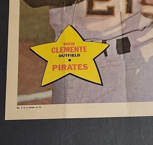 1968 TOPPS POSTER  #6 ROBERTO CLEMENTE PITTSBURGH PIRATES Ex/Mt