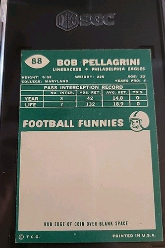 1960 Topps Football #88 Bob Pellagrini SGC 7