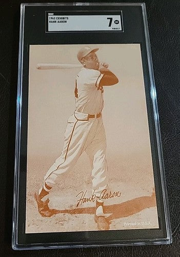 1963 Exhibit HANK AARON Milwaukee Braves STAT BACK SGC 7 NR/Mt Condition