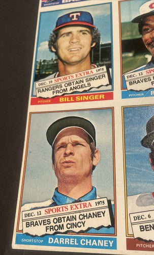 1976 Topps Uncut Baseball 6 Card sheet with #316 Robin Yount (2nd Year Card).