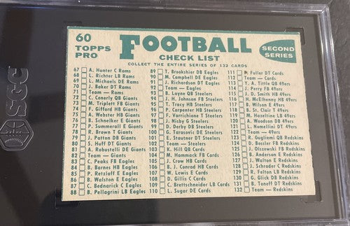 1960 Topps Green Bay Packers Team Card #60 SGC 6.5