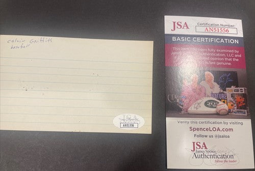 CALVIN GRIFFITH SIGNED 3x5 INDEX CARD - JSA  COA  AN51556