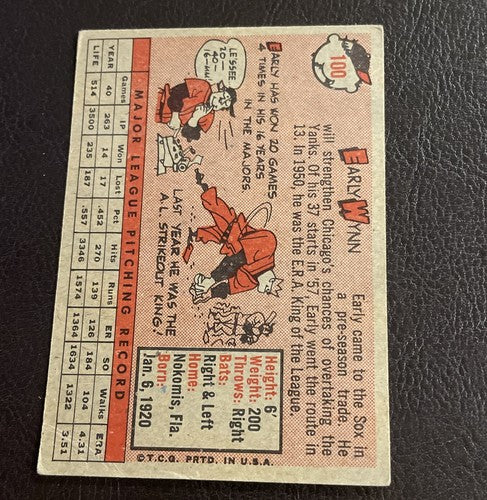 1958 Topps Baseball # 100 Early Wynn VG Chicago White Sox