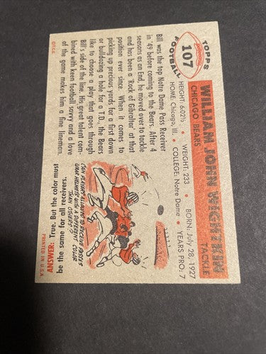 1956 TOPPS FOOTBALL CARD #107 BILL WIGHTKIN NM