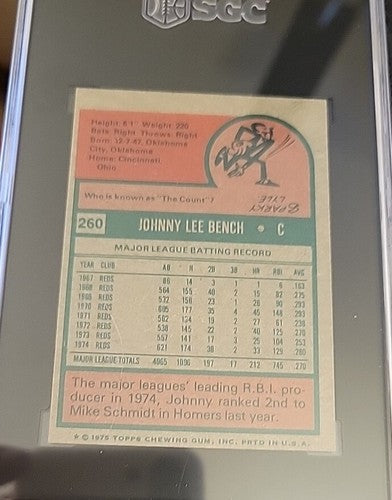 1975 Topps Mini #260 Johnny Bench SGC 5 Ex