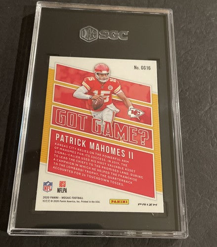 Patrick Mahomes II 2020 Panini Mosaic Got Game? Mosaic Prizm GG16 SGC 10 GEM MT