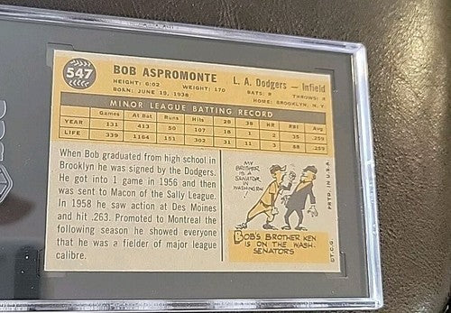 1960 Topps #547 BOB ASPROMONTE SGC 7 Nr/Mt  Undergraded!!