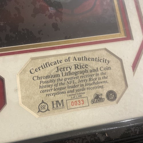 Jerry Rice Chromium Lithograph w/The Highland Mint Medallion Coin 33/2500 #347-b
