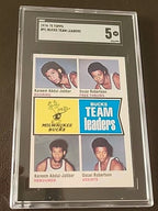 OSCAR ROBERTSON KAREEM ABDUL-JABBAR 1974-75 TOPPS #91 BUCKS TEAM LEADERS SGC 5