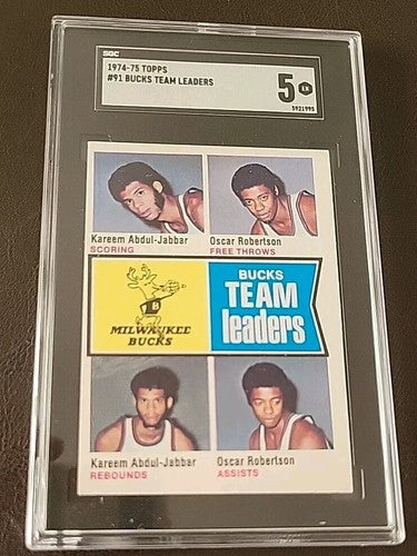 OSCAR ROBERTSON KAREEM ABDUL-JABBAR 1974-75 TOPPS #91 BUCKS TEAM LEADERS SGC 5