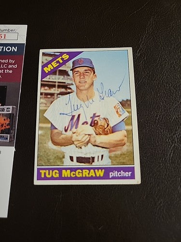 Tug McGraw 1966 Topps Autographed Card - NY Mets #124 EX-MT. COA JSA