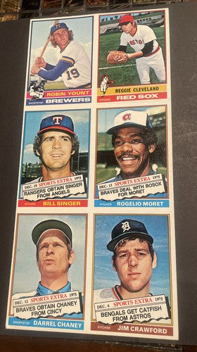 1976 Topps Uncut Baseball 6 Card sheet with #316 Robin Yount (2nd Year Card).